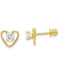 MadiK® Childrens 14K Yellow Gold 3mm Aquamarine Birthstone Heart Post Earrings