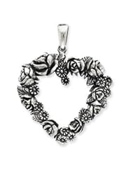 Sterling Silver Antiqued Heart of Roses QC3902"