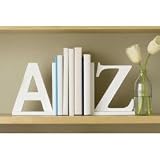 A to Z Bookends (White) (7.5H x 8W x 3.25D)