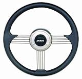 Banjo Style Steering Wheel 14.75 in. Diameter 3.5 in. Dish Black Leather Grip w/Stainless Steel 3-Spoke Banjo Design
