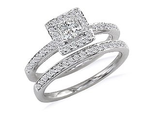 1/2 ctw Diamond Bridal Set with 1/4 ctw Princess Cut Center Stone in 14K White Gold