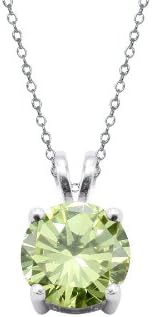 Sterling Silver Peridot Color Cubic Zirconia 2c.t.w Solitaire Pendant (chain not included)