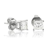 0.15 Ct. Princess Cut White Diamond Stud Earrings in White Gold