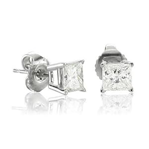 Buy 0.10 Ct. Princess Cut White Diamond Stud Earrings in White Gold by FineDiamonds9