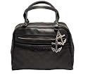 Retro Black Diamond Stitch Vinyl Bowler Bag with Anchor Hardware