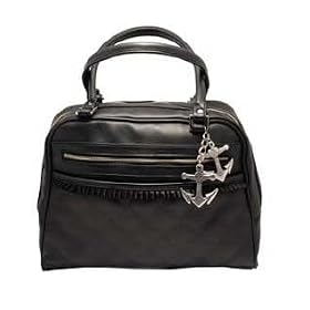 Retro Black Diamond Stitch Vinyl Bowler Bag with Anchor Hardware
