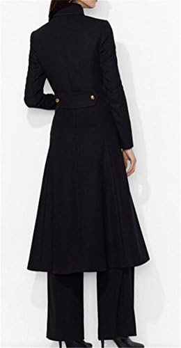 Women's Black Double Breasted Wool Overcoat Slim Fit Long Coat Jacket Outwear
