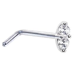 20 Gauge L-Shaped - 14K White Gold Clear 1.5mm CZ Marquise Nose Ring