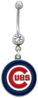 Silver Chicago Cubs Charm Belly Button Ring