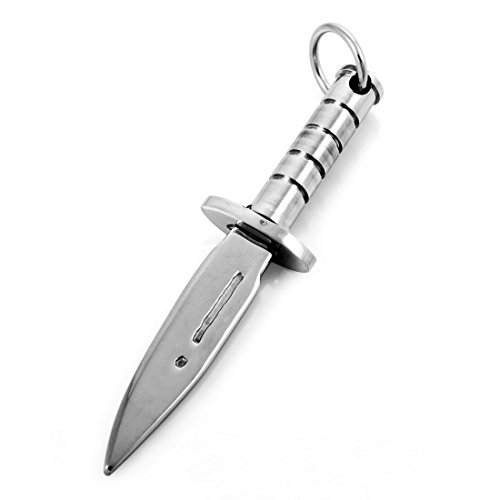 INBLUE Men's Stainless Steel Pendant Necklace Silver Tone Dagger Knife -with 23 inch Chain
