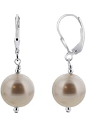 Sterling Silver 12mm White Simulated Pearl Handmade Drop Earrings Made with Swarovski Crystal Elements