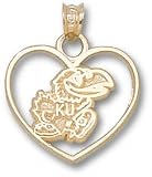 Kansas Jayhawks Solid 10K Gold Jayhawk Heart Pendant