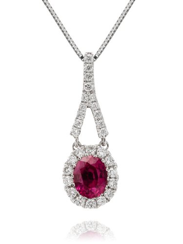 18 Carat White Gold 0.16Ct Diamond and Ruby Pendant on 18 Inch Chain Necklace