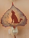 Coyote Silhouette on Real Iridescent Aspen Leaf Night Light
