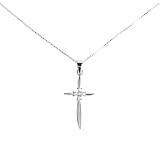Sterling Silver CZ Cross Pendant on 18in Box Chain Necklace