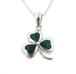 Green Enameled Irish Shamrock Lucky Clover Sterling Silver Pendant with 18" Necklace