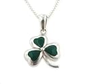 Green Enameled Irish Shamrock Lucky Clover Sterling Silver Pendant with 18" Necklace