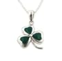 Green Enameled Irish Shamrock Lucky Clover Sterling Silver Pendant with 18" Necklace