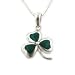 Green Enameled Irish Shamrock Lucky Clover Sterling Silver Pendant with 18" Necklace