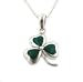 Green Enameled Irish Shamrock Lucky Clover Sterling Silver Pendant with 18