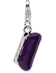 Sterling Silver 3 D Purple Enameled Clutch Purse with Lobster Clasp Charm