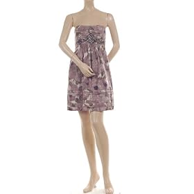 BCBG PURPLE SILK PRINT APLQ BAND MINI DRESS NEW 2