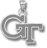 Georgia Tech Yellow Jackets Solid Sterling Silver ''GT'' 5/8'' Enamel Pendant
