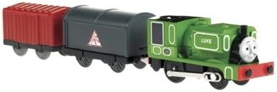 Fisher Price Year 2012 Thomas and Friends Greatest Moments Series "Blue Mountain Mystery" Trackmaster Motorized Railway Battery Powered Tank Engine 3 Pack Train Set - HIDEAWAY LUKE with Grey Dynamite Van and Red Cargo Van (X0763)
