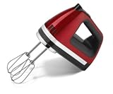 KitchenAid 9-Speed Digital Display Hand Mixer candy apple red - With (Free Dough hooks, whisk, milk shake liquid blender rod attachment and accessory bag) Candy Apple Red