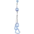 Light Blue Faux Pearl Hollow Heart Chain Drop Belly Ring