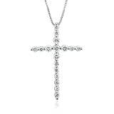 Certified 10k White Gold Cross Diamond Pendant Necklace (GH, SI3-I1, 0.30 carat)