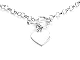 Silver 17 rolo chain toggle clasp heart charm
