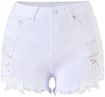 Women's Lace Frayed Cut Off Fringe Distressed High Waisted Denim Jean Shorts