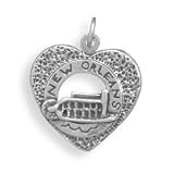Oxidized Sterling Silver Charm, NEW ORLEANS, Heart, Riverboat/Sternwheeler, 13/16 in