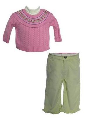 BT Kids Baby Girls Pink Floral Sweater Corduroy Pant Set