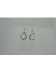 STERLING SILVER RHODIUM PLATED GREEN TWIST HUGGIE HOOP EARRING