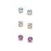 Jewelry : 14k Yellow Gold 3 Pair Earring Set of Four Prong 3mm Amethyst, Blue Topaz, and White Cubic Zirconia Studs