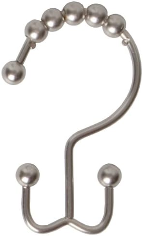 Loomin Rustproof Roller Shower Curtain Rings Double Glide Hooks,12 Count (Nickel)