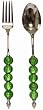 Decorative Stainless Steel Salad Servers Lime Green Glass Bead Handles