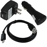 Skque Usb Cable + Car + Wall Charger Black For HTC EVO Shift 4G