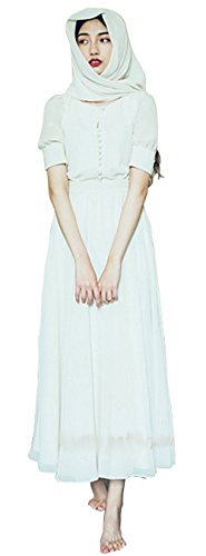 ワンピース ヴィンテージ シフォン ドレス 半袖  ラウンドネック ロングスカート シンプル レトロ 清楚 キュート エレガンス カジュアル レディース 秋物 冬物 可愛いスカーフ付き R414