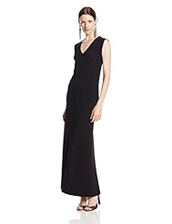 V-neck Crepe/Wool Maxi Dress 