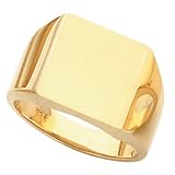 14K Yellow Gold Men's Solid Signet Ring With Brush Finished Top