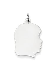 14k White Gold Plain Medium Facing Right Engravable Girl Charm Pendant