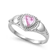 Rhodium Plated Sterling Silver 9mm Heart Shaped Pink CZ Ring (Size 4 - 9)