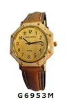 Tense Unisex Octagon Wood Stud Light Face Arabic Watch Leather Band G6953M ANLF