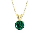 10k Yellow Gold Round Created Emerald Gemstone Pendant Necklace (8mm 1.85 ct), 18