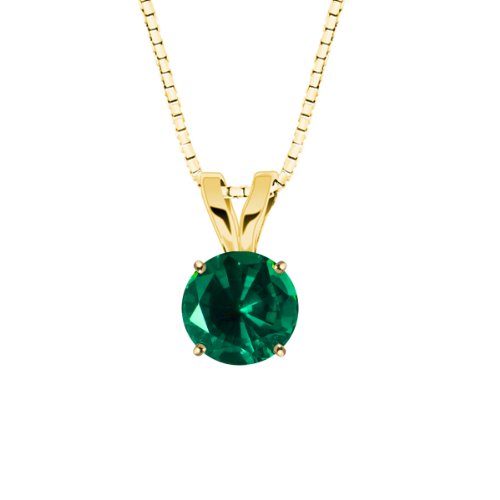 10k Yellow Gold Round Created Emerald Gemstone Pendant Necklace (8mm 1.85 ct), 18
