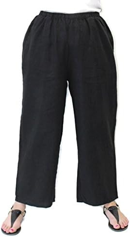 Women's Flax Handkerchief Linen Wide Leg Floods Pant 3X Black