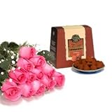 Mother's Day Flowers and Treats - One Dozen Pink Sapphire Roses with Free Box of French Chocolate Truffles